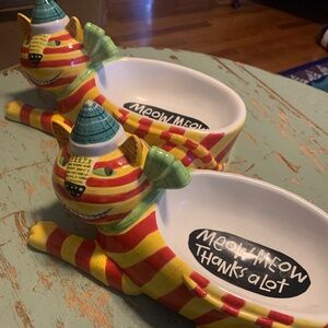2 Silverstein Nancy Wolff Ceramic Cat Bowl Abstract Whimsical Bowl Dish